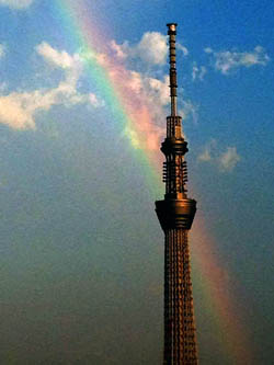 Tokyo's famous Skytree alongside a summer rainbow in 2013 (Nila Gopaul photo)